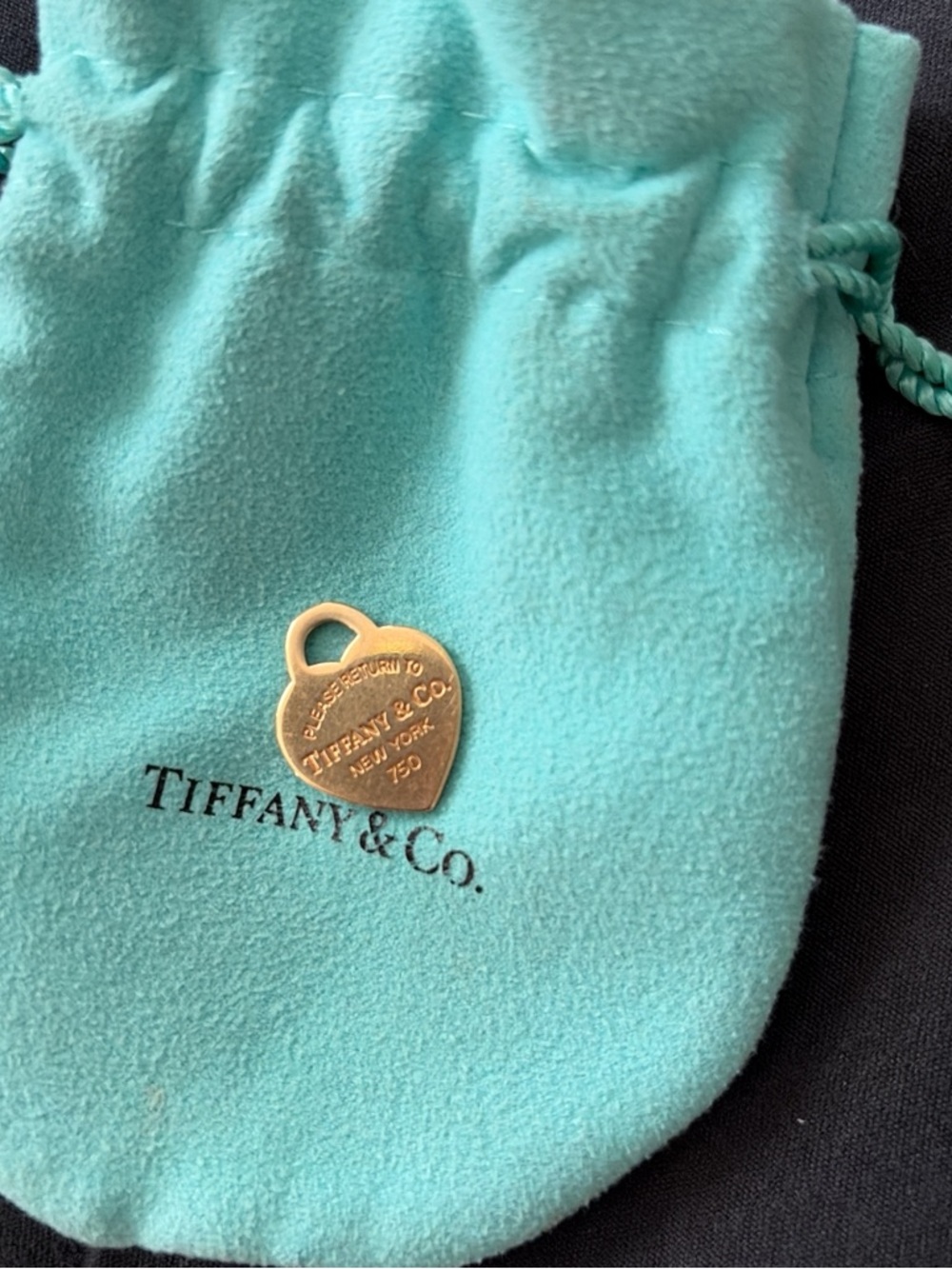 Tiffany & Co. Gold Heart Tag on Tiffany Blue Pouch